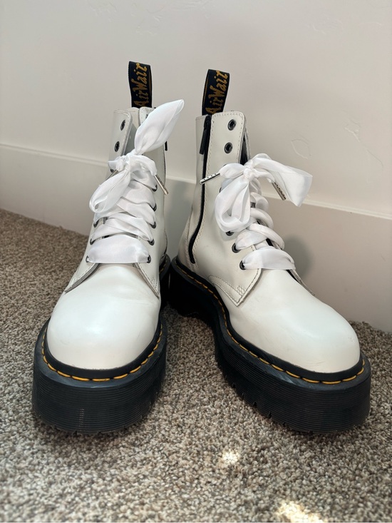Dr. Martens Shoes - Dr. Martens White Platform Lace-Up Combat Boots with Black Sole